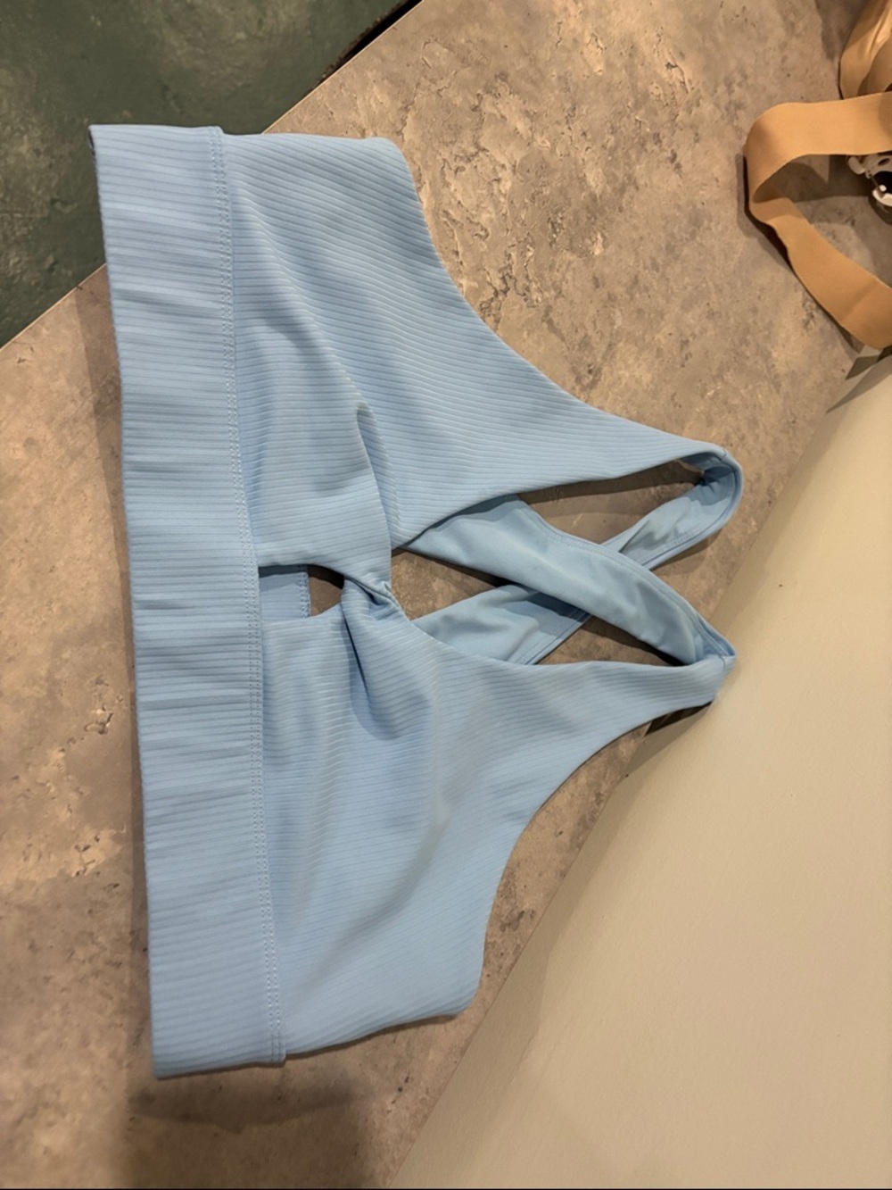 Fabletics Light Blue Ribbed Crossback Sports Bra - Picture 2 of 3